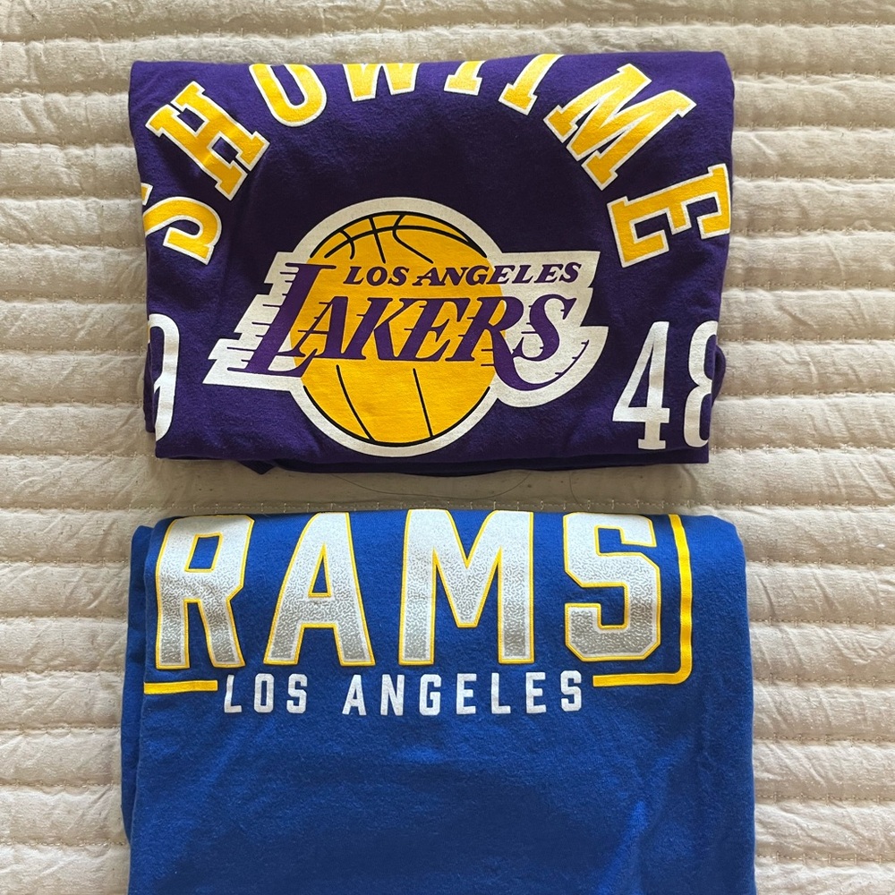 Lakers and Rams team favorite Fanatics t shirts to root your teams to victory.